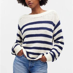 MADEWELL Boatneck Sweater Women XS Blue Stripe Pullover NEW Relaxed NQ340